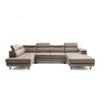 ECKSOFA U-Form JUNIOR U Links mit Schlaffunktion 128x254 Velours Beige - Beige/Schwarz, Holz/Textil (323/90/184cm) - Muffo
