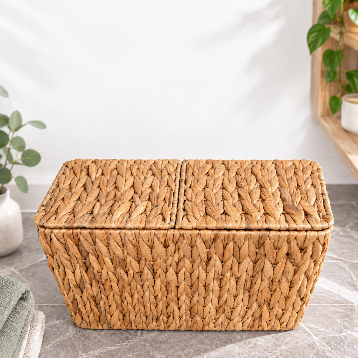KOŠ Přírodní vodní hyacint na 6 rolí - světle hnědá, textil (16.5/40/27cm) - Relaxdays