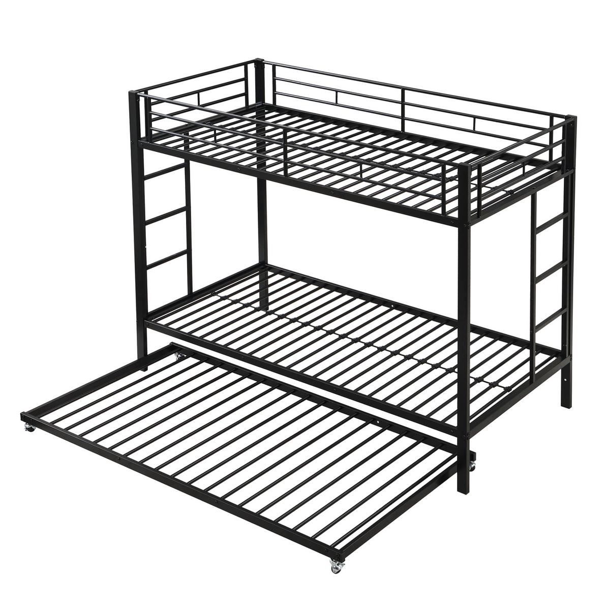 ETAGENBETT aus Metall 90x200 cm Schwarz mit Ausziehbett und hohem Sicherheitsgeländer - Schwarz, Metall (90/200cm) - IVMEU