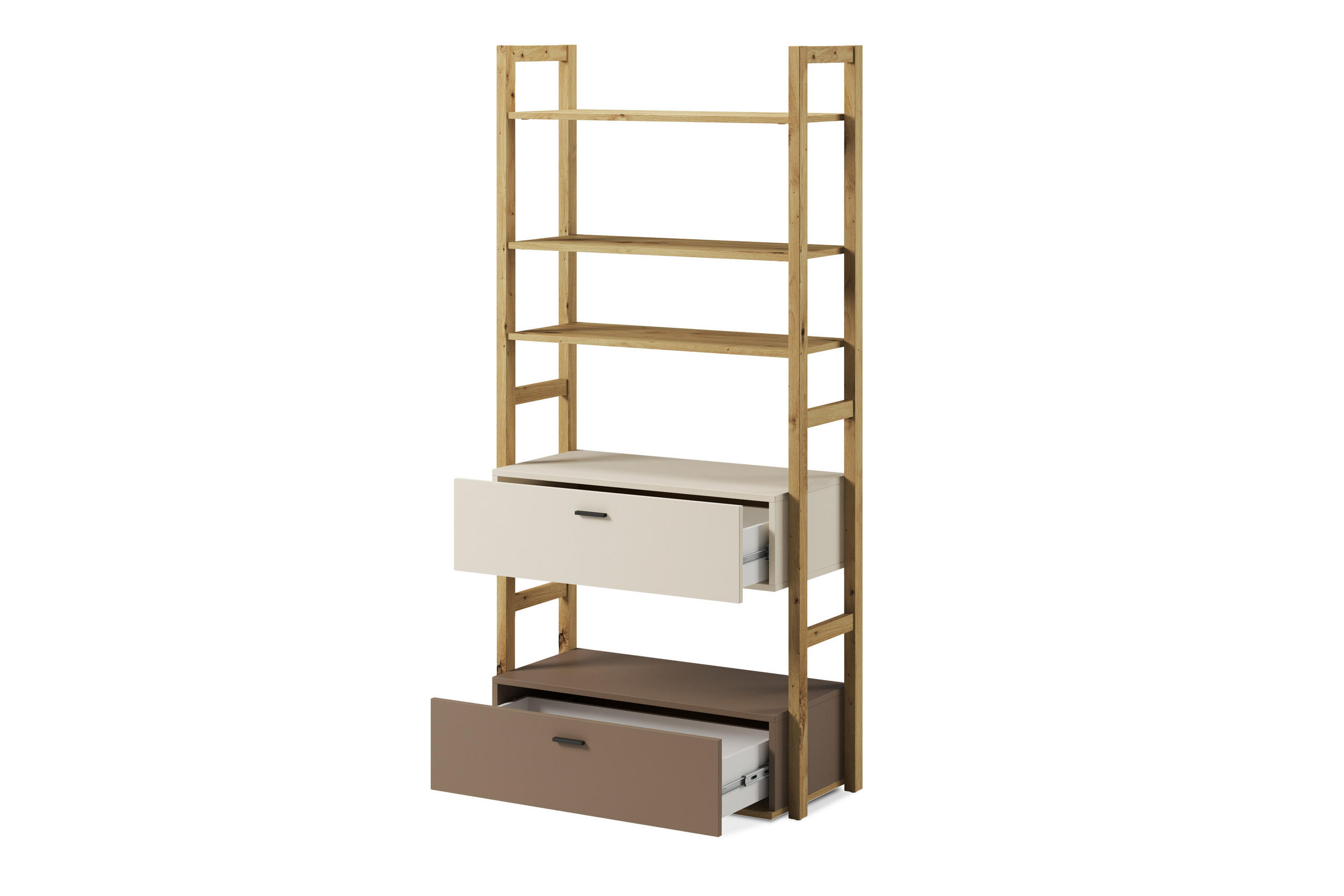 KINDER-BÜCHERREGAL TRIDA mit Schubladen, creme/braun/artisan oak - Creme/Braun, Holz (85/180/40cm) - KONSIMO®