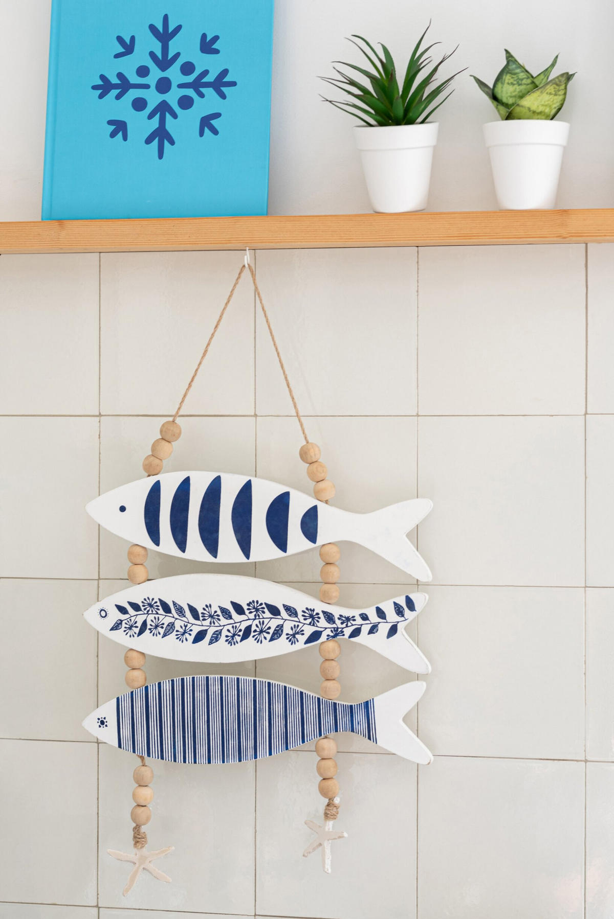 AUFHÄNGER FISCHMUSTER (4ER SET) - Blau, Holz (2/53/32.5cm) - J-Line