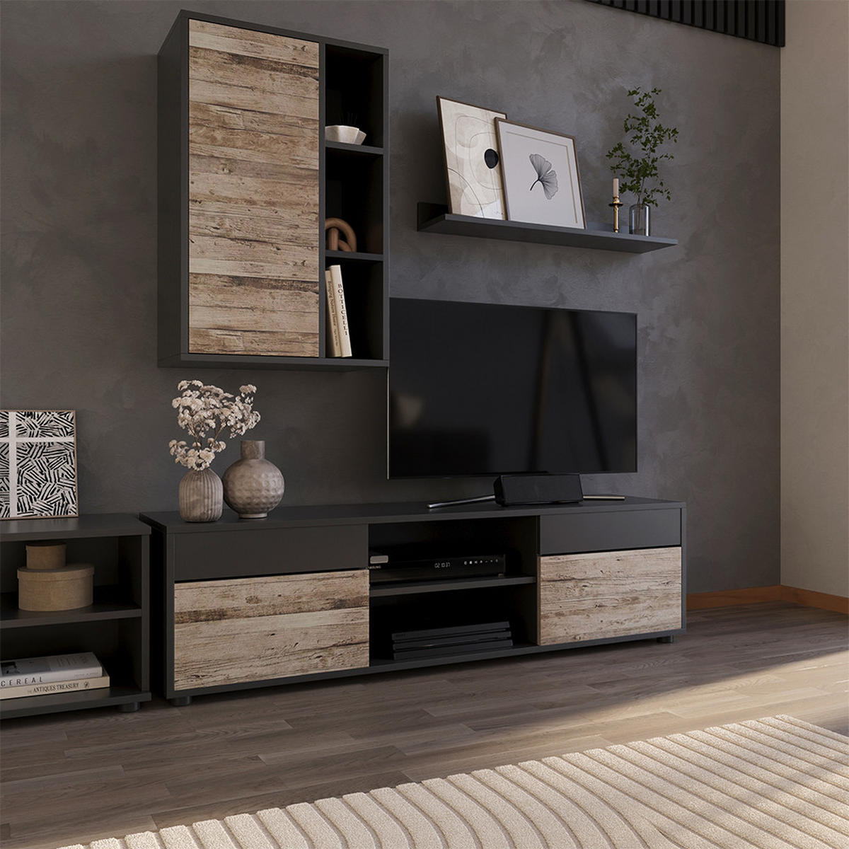 ŽIVÁ STĚNA Berno Černý/pískový dub - černá/Sonoma dub, kompozitní dřevo (139.8/38.9/35.4cm) - Vicco