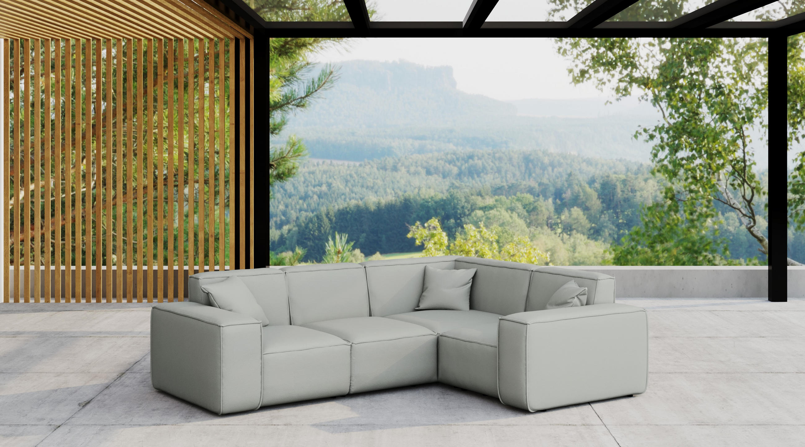 GARTENECKSOFA L-form MALIBU Stoff Odyssey Hellgrau Rechts - Hellgrau, Holz (246/73/181cm) - Kaiser Möbel