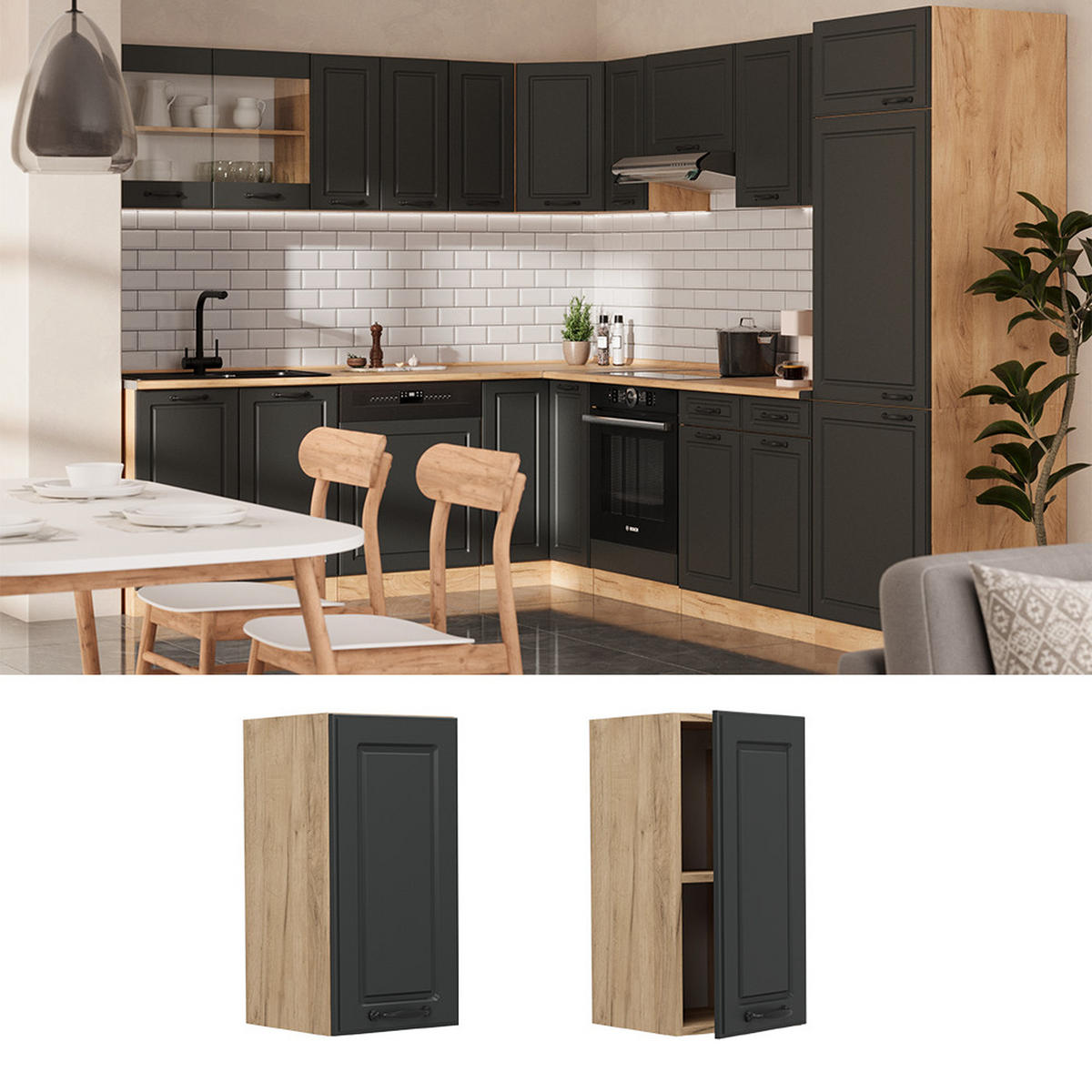 HÄNGESCHRANK R-Line Anthrazit Landhaus 30 cm - Honigeiche/Anthrazit, Holzwerkstoff (30/60/31cm) - Vicco