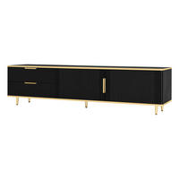 LOWBOARD 170/45/37 cm aus MDF und Holzwerkstoff mit geschnitzten Fronten Schwarz/Gold - Schwarz, Holzwerkstoff (175/45/40cm) - Modenvie