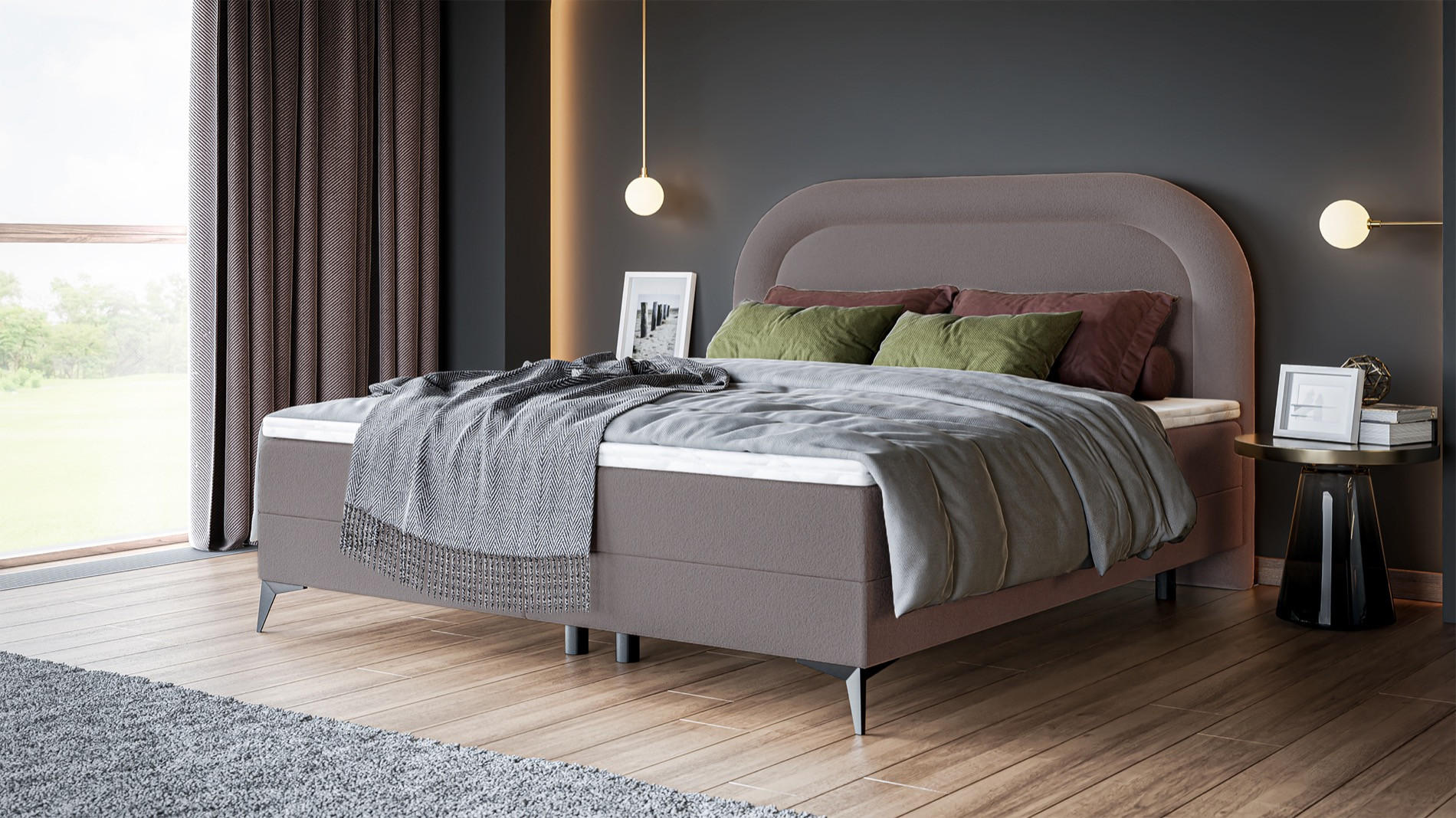 BOXBETT Loreo Hellbraun Chenille 160x200 cm - Hellbraun/Schwarz, Holz/Textil (160/200cm) - Selsey