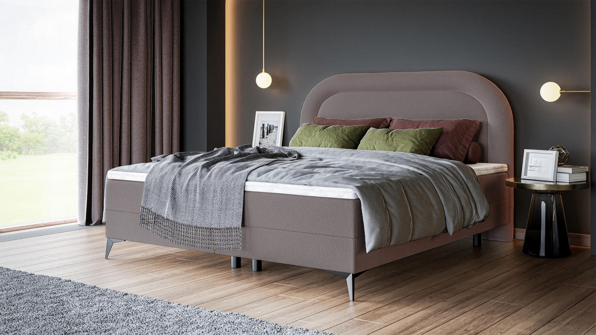 BOXBETT Loreo Hellbraun Chenille 160x200 cm - Hellbraun/Schwarz, Holz/Textil (160/200cm) - Selsey