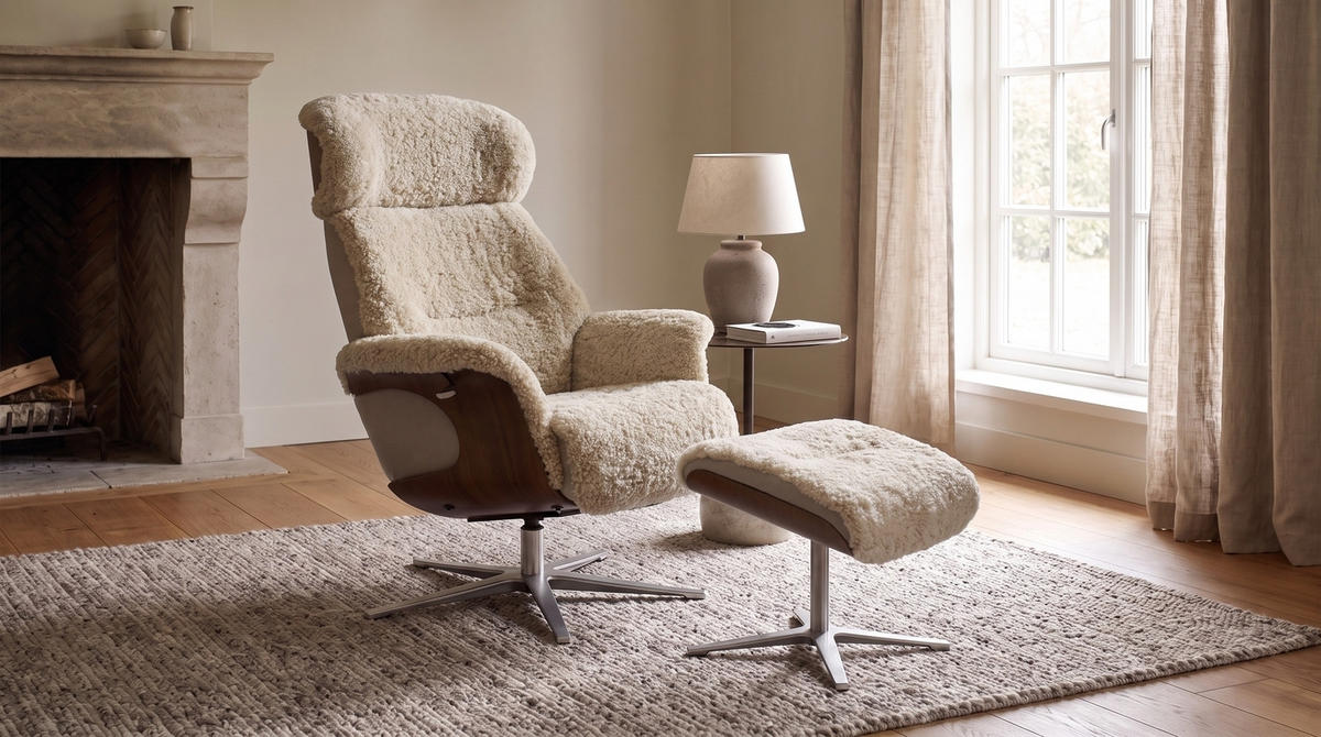 RELAXSESSEL TOSAR Beige Schaffell Relaxfunktion - Beige/Silberfarben, Naturmaterialien/Fell (83/110/89cm) - KAWOLA