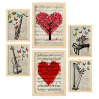 POSTER Set Mit 6 Vintage Musik Sammlung A3 & A4 Rahmen Aus Hellem Holz - Beige, Papier (29/3cm) - Nacnic