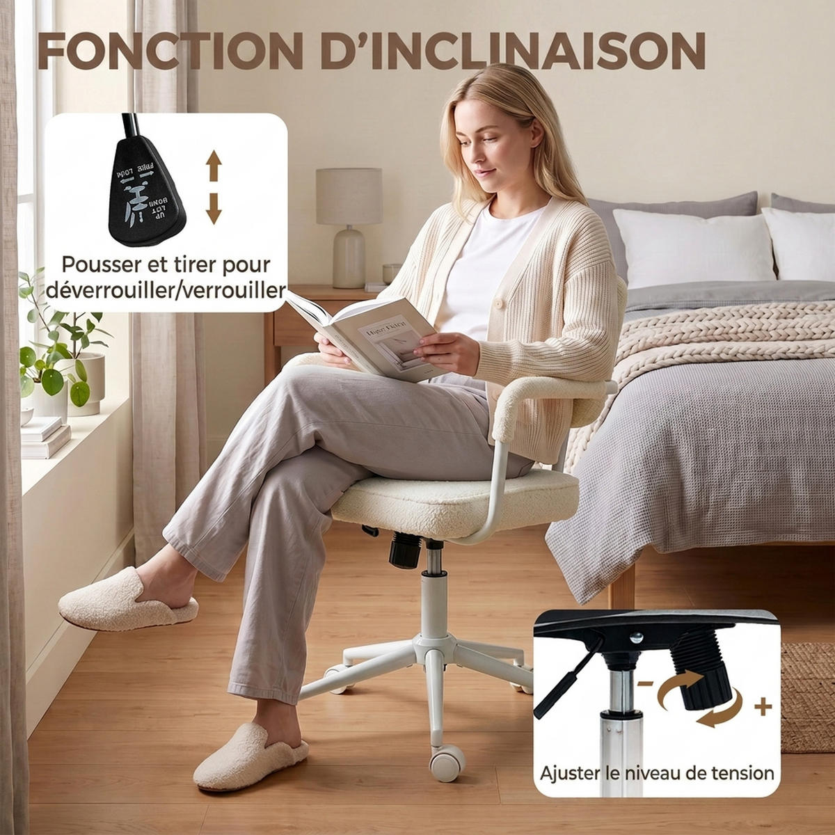 BÜROSTUHL Creme 62.0/58.0/93.0 cm - Creme, Textil (58/93/62cm)
