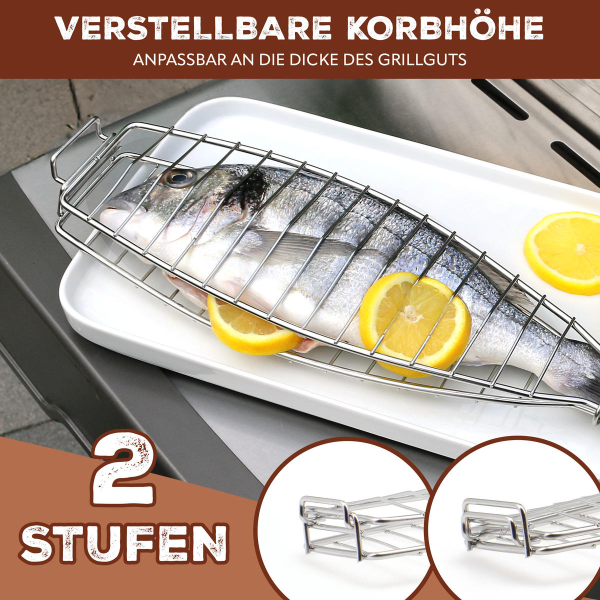 FISCH-GRILLHALTER, schwarz - Edelstahlfarben, Metall (10/54.5/2.5cm) - bremermann