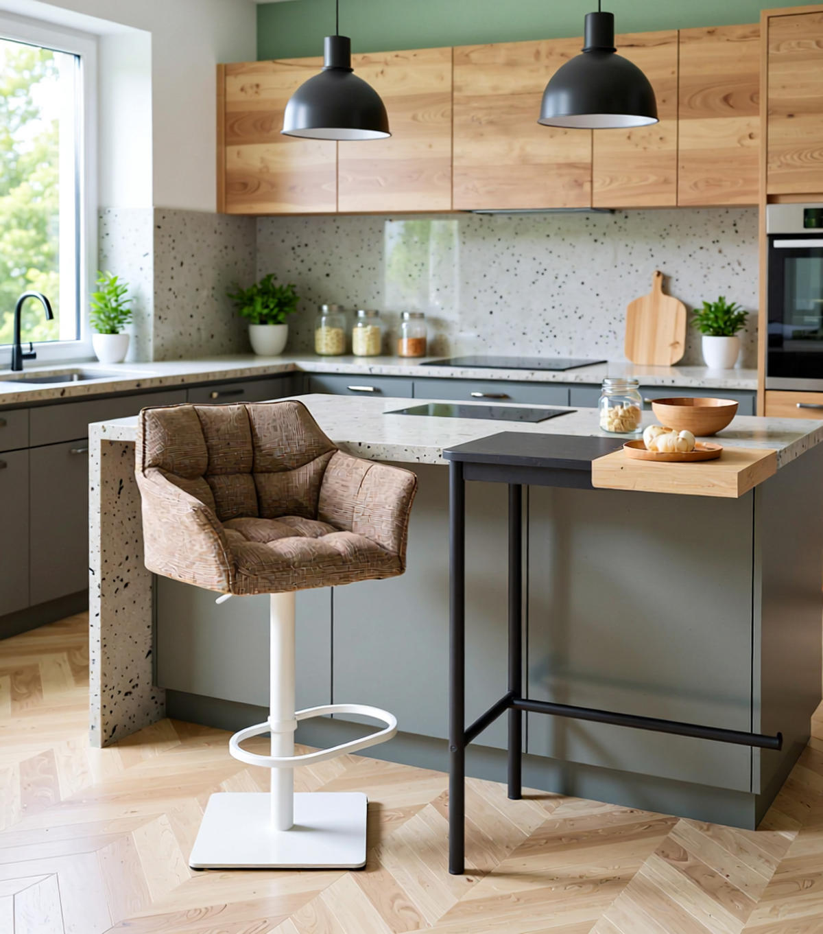 BARHOCKER 2er Set Damaskus Stoff weiß terrabraun - Braun/Weiß, Textil/Metall (64/110/48cm) - TPFLiving