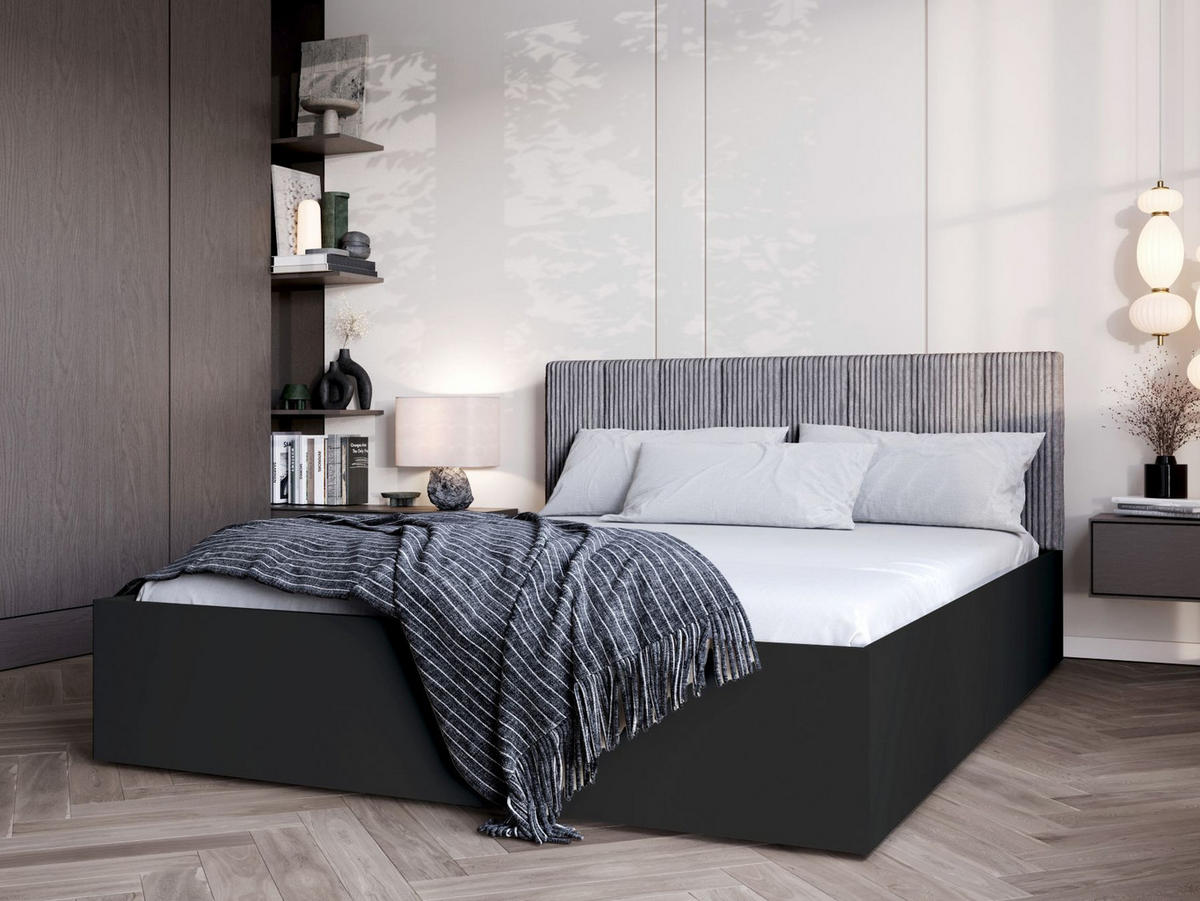 BETT Schwarz STYLE Mit Matratze Gepolsterter Grauer Kopfteil 120x200 cm - Grau, Textil (120/200cm) - Sepro Meble