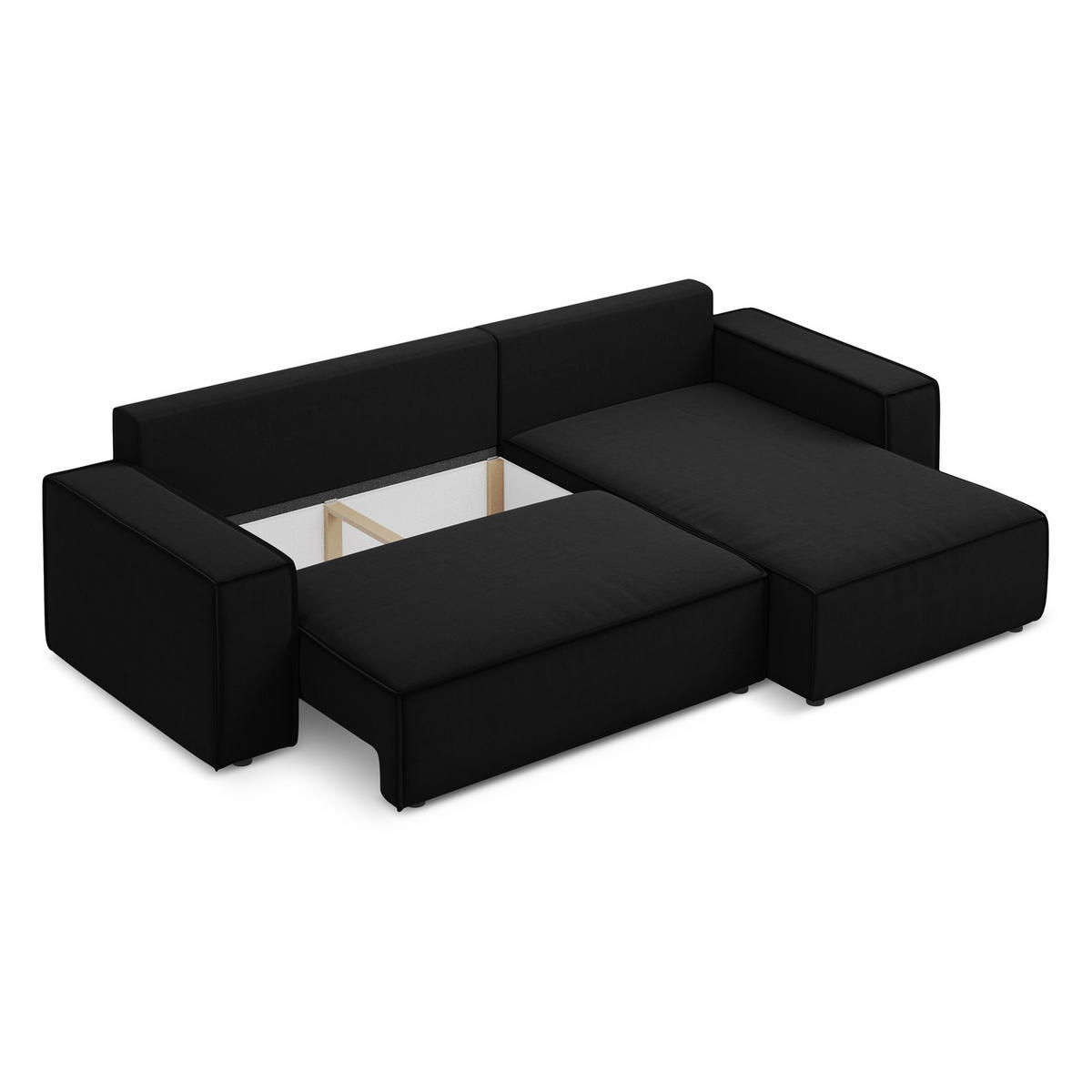 ECKSOFA mit Schlaffunktion Samt Stoff Schwarz - Schwarz, Kunststoff/Textil (290/185cm) - LaMiaSofa