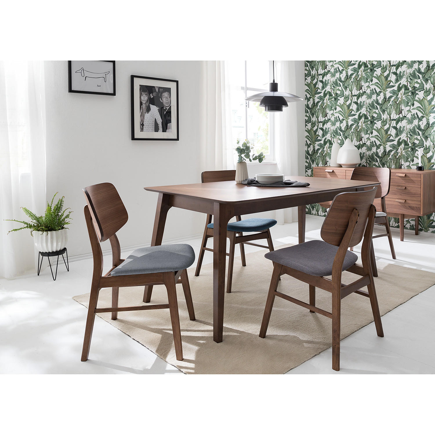 ESSZIMMERSTUHL - Webstoff / Gummibaum massiv - Dunkelgrau, Textil (47/81/53cm) - home24