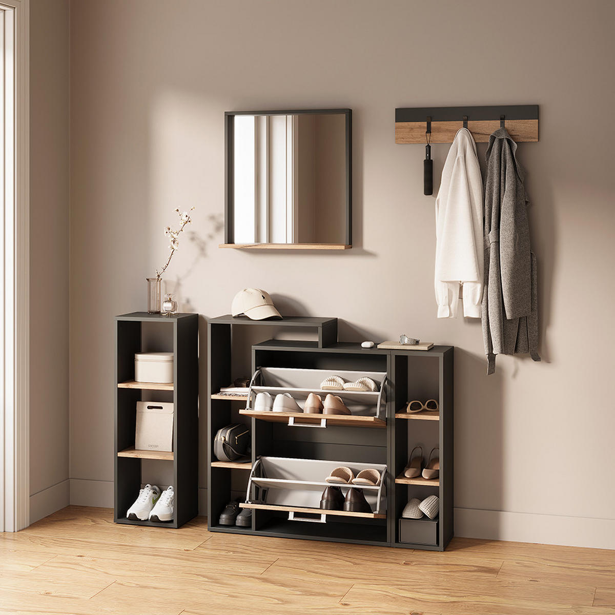 AUFBEWAHRUNGSREGAL Ortello Anthrazit/Goldkraft Eiche 21.6 x 80.1 cm - Honigeiche/Anthrazit, Holzwerkstoff (21.6/80.1/24cm) - Livinity®