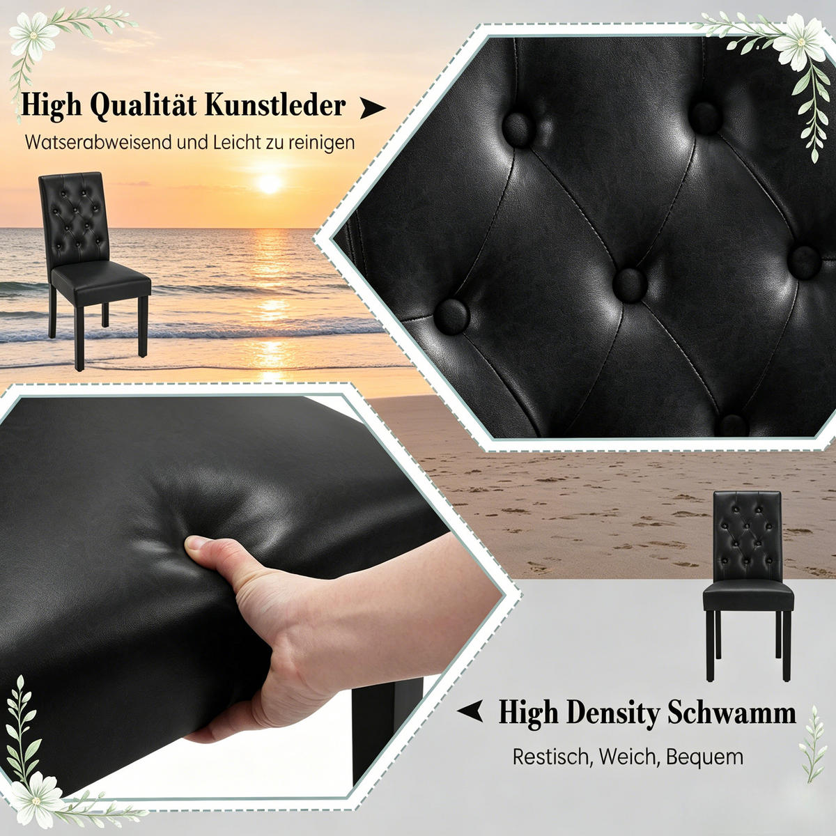 STUHL-SET DE-36178 2 Stück mit Holzbeinen Schwarz - Schwarz, Holz (49/99/42cm) - ComfortXL