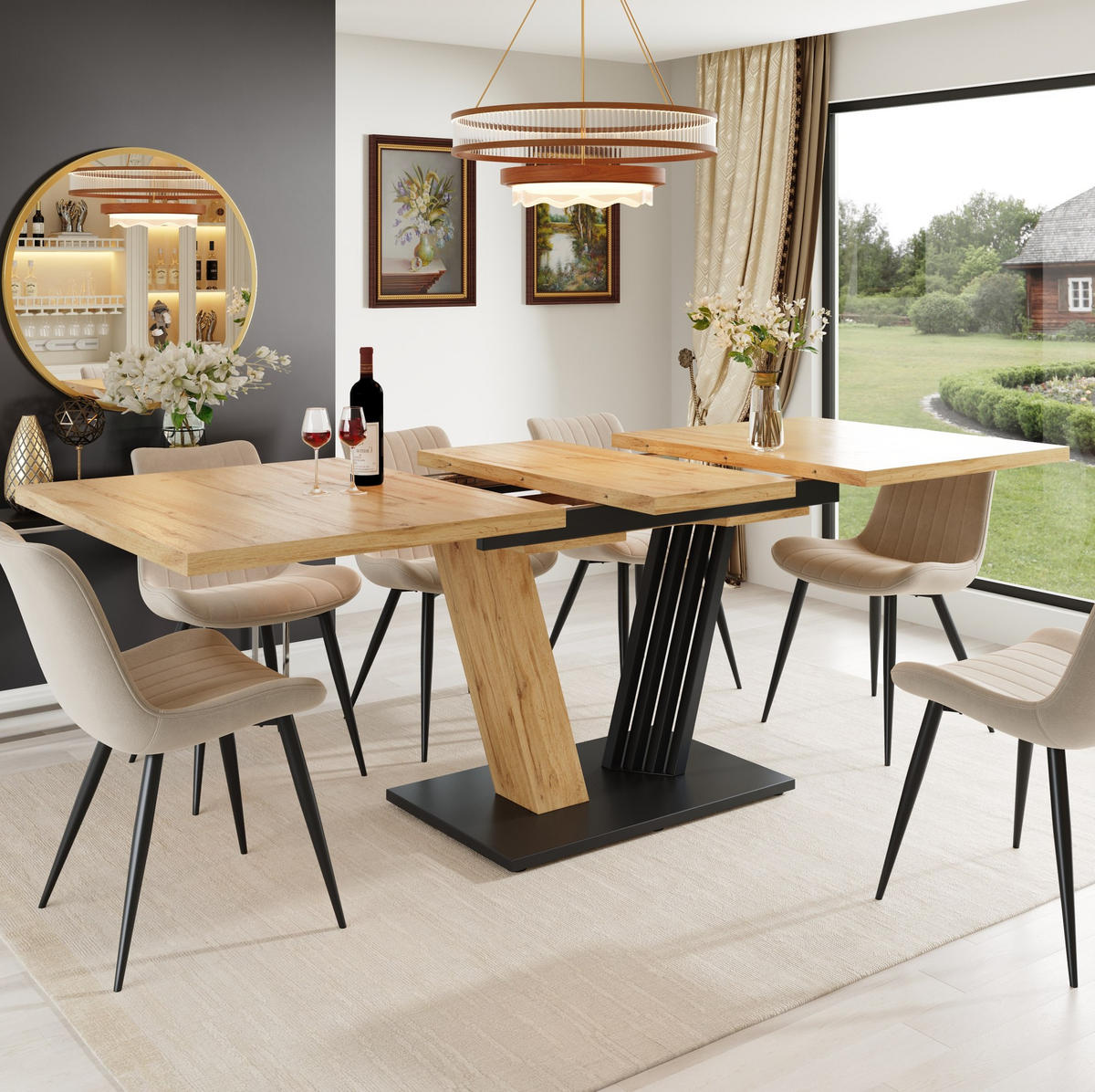 BLAGOVAONSKI stol 120/160/80/76 cm boje drveta od MDF-a i metala s izvlačnom pločom - prirodne boje, drvni materijal (120/80/76cm) - OKWISH