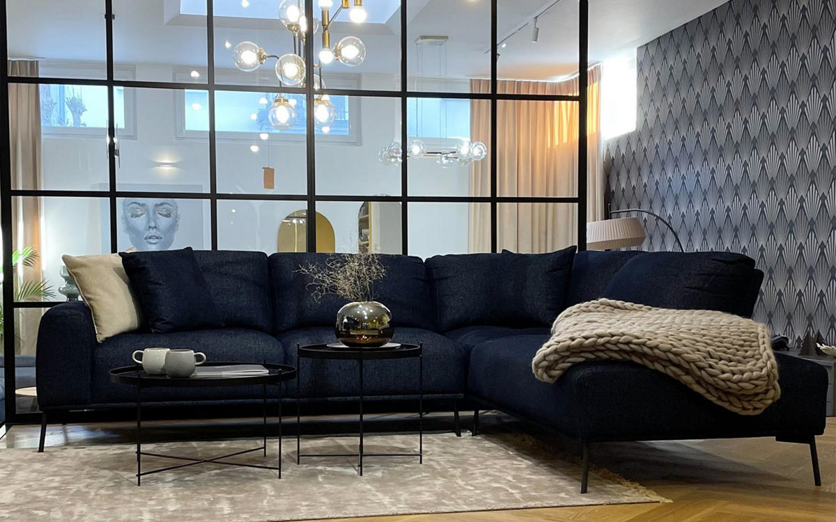 ECKSOFA Merukis dunkelblau - Schwarz/Dunkelblau, Textil/Metall (288/232cm) - Selsey
