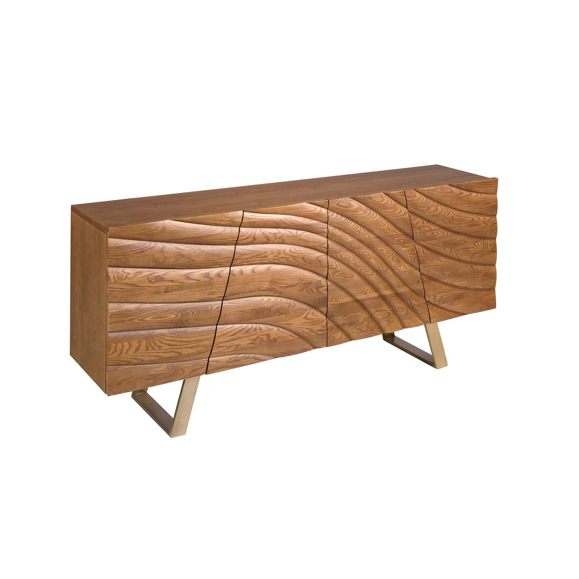 SIDEBOARD aus hellem Nussbaumholz und poliertem goldfarbenem Stahl 180/43/80 cm - Honigeiche/Cognac, Holz/Naturmaterialen (180/80/43cm) - ANGEL CERDA