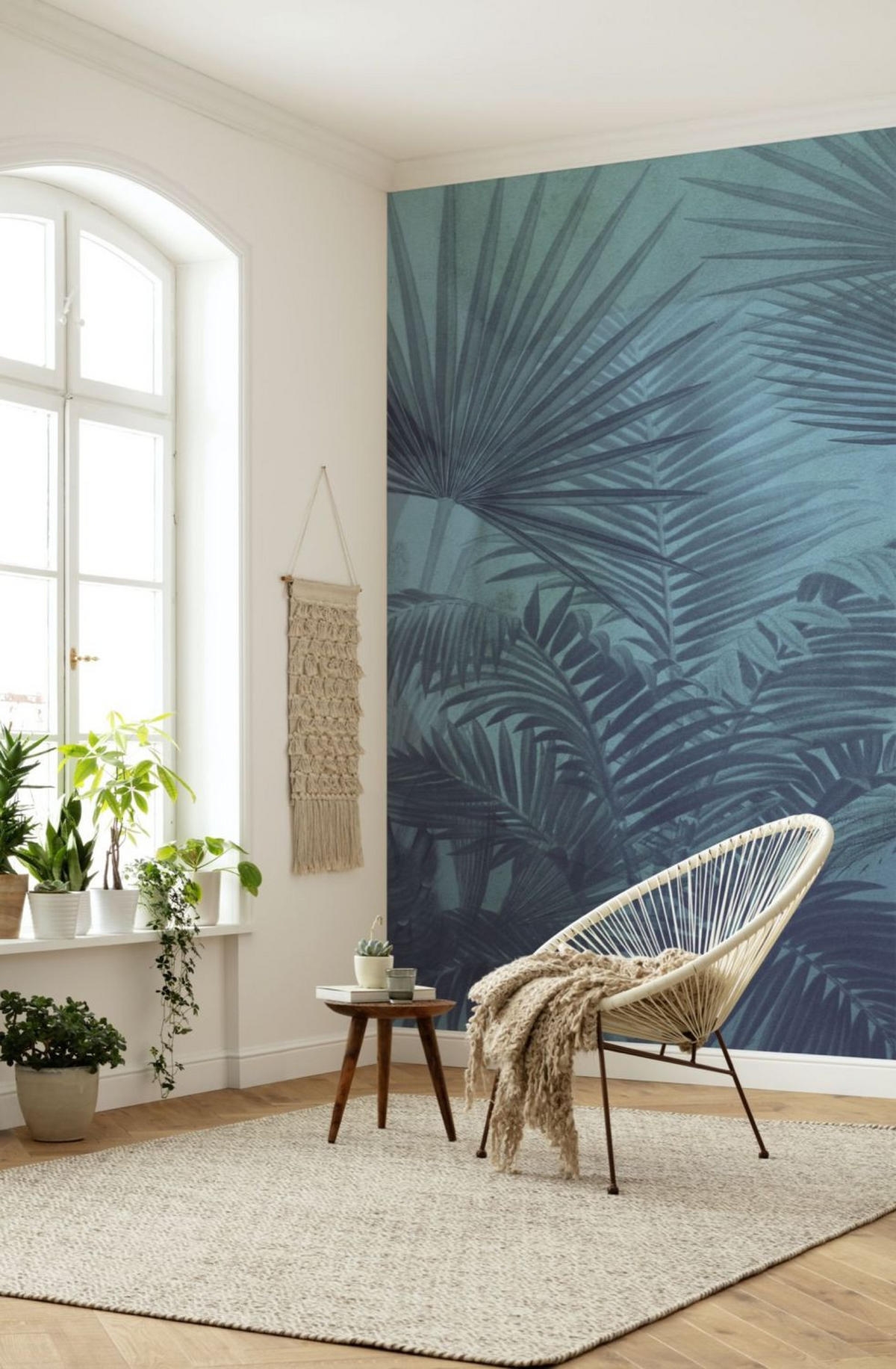 FOTOTAPETE Palmblätter 200 x 280 cm - Blau, Papier (200/280cm) - Sanders & Sanders
