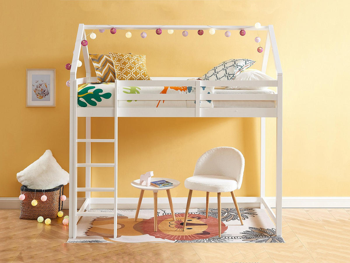 HOCHBETT Hausbett - Kiefernholz - 90 x 190 cm - Weiß - TARZIA - Weiß, Holz - Vente-Unique