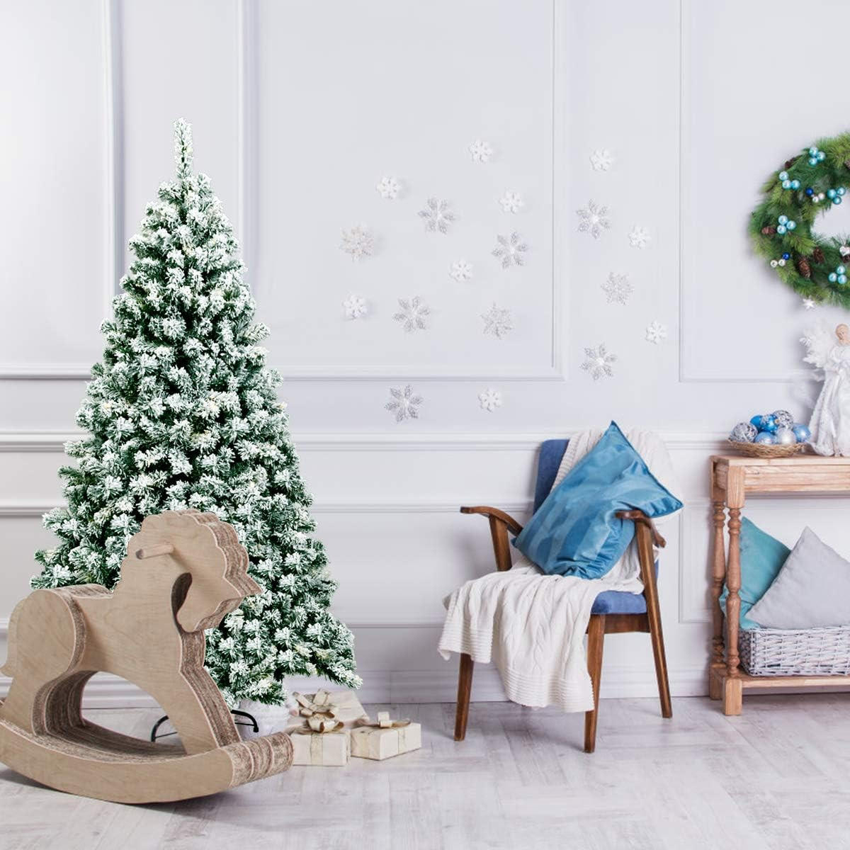 WEIHNACHTSBAUM mit Schnee und warmweissen LED-Lichtern 180cm Grün - Grün, Metall (180cm) - COSTWAY