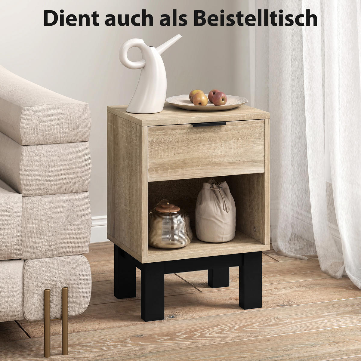 NACHTTISCH mit Schublade und offenem Fach DE-09087 Eiche - Eichefarben, Holzwerkstoff (26/50/35cm) - ComfortXL