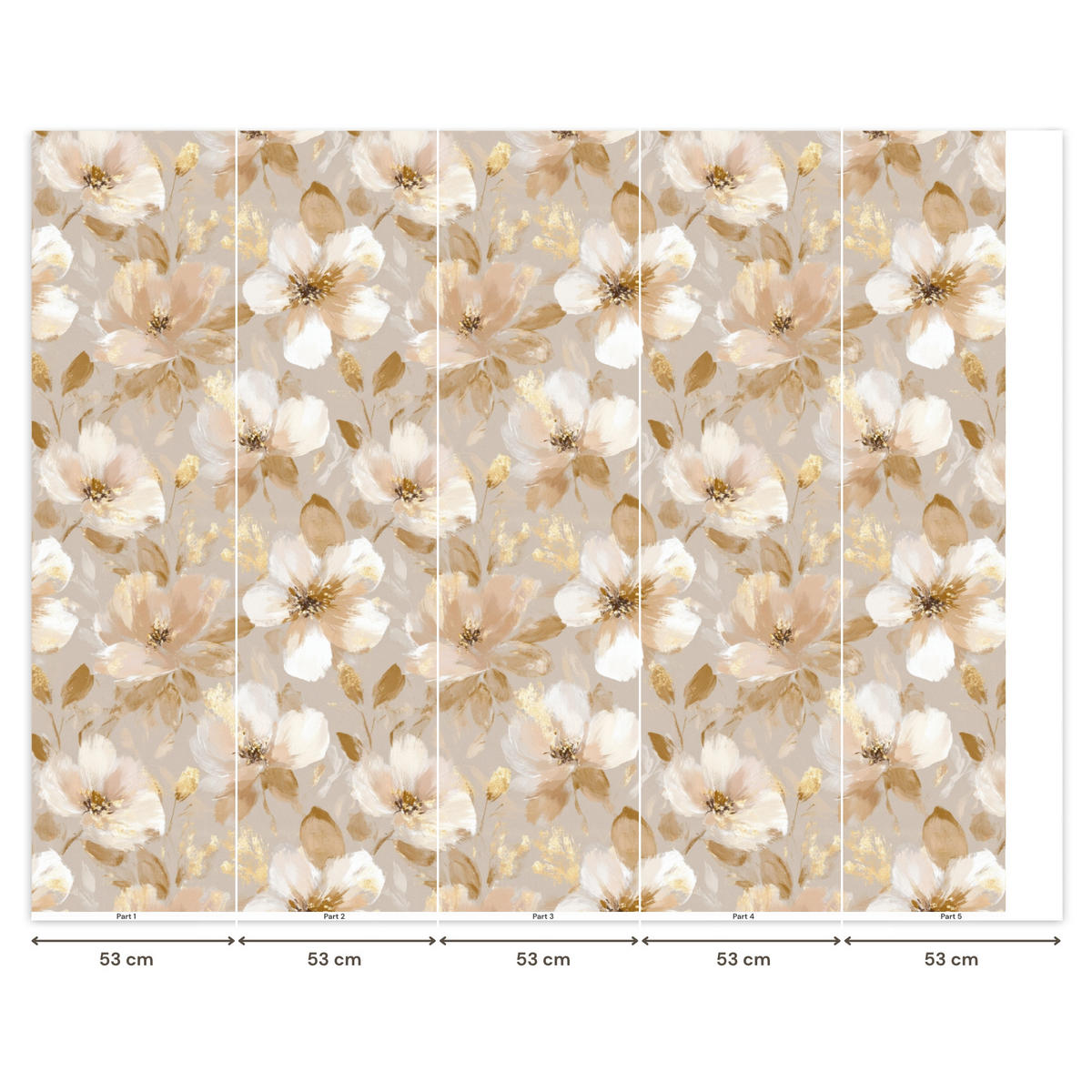 TAPETE - Blumen - künstlerisch - Gold - 260x220 cm - Beige, Papier (260/220cm) - OnlyWow