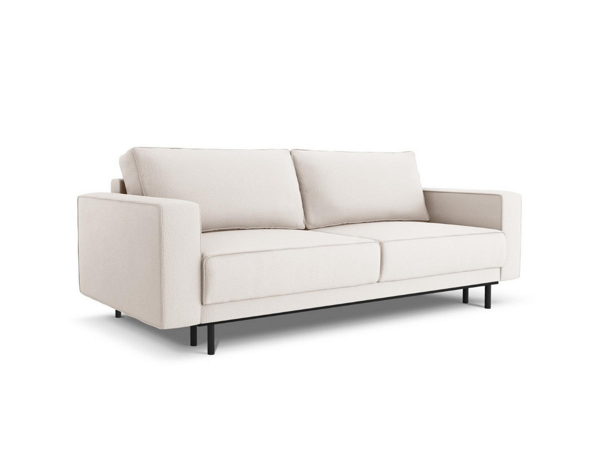 AUSKLAPPBARES-SOFA mit Bettkasten Caro aus strukturiertem Stoff leichtes beige 3 Sitzplätze - Beige, Textil (97/93/236cm) - Micadoni