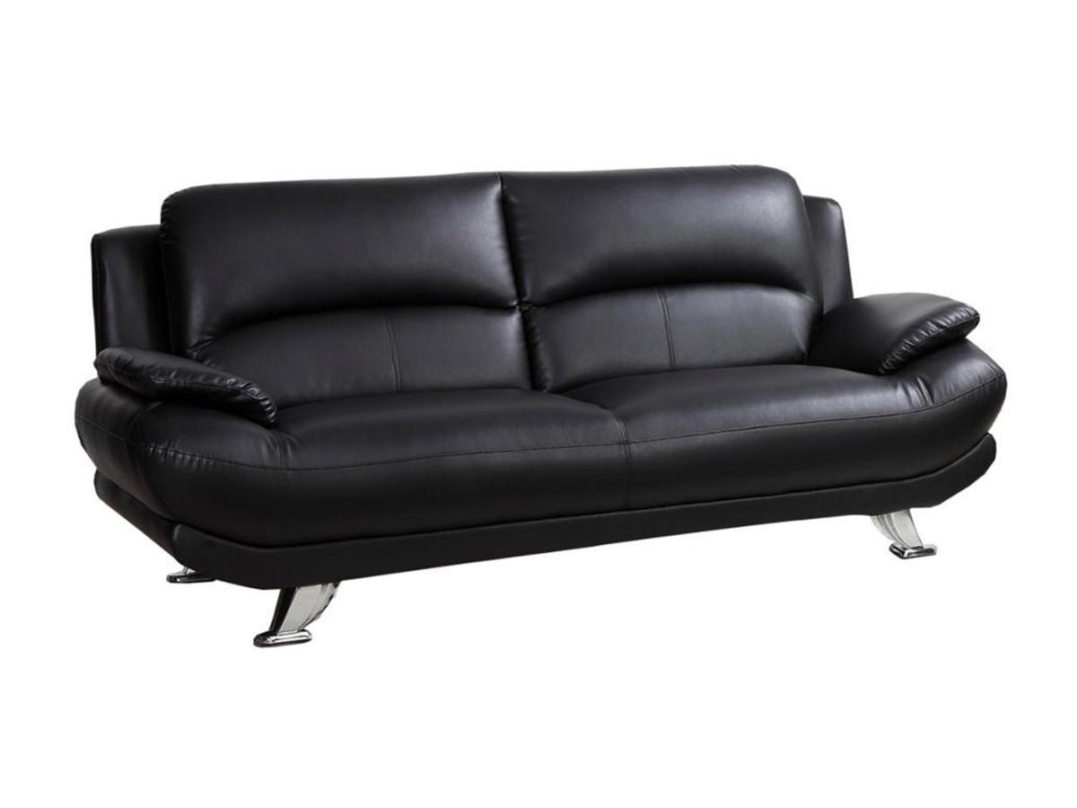 SOFA 3-Sitzer - Kunstleder - Schwarz - MUSKO - Schwarz, Leder (91/89/200cm) - Vente-Unique