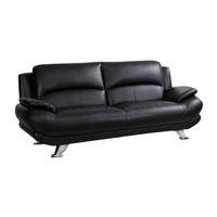 SOFA 3-Sitzer - Kunstleder - Schwarz - MUSKO - Schwarz, Leder (91/89/200cm) - Vente-Unique