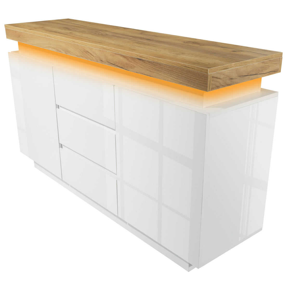KOMMODE 140/39/81 cm in Weiß mit LED-Beleuchtung und 2 Türen, 3 Schubladen - Weiß, Holzwerkstoff (140/81/39cm) - Flora Grace