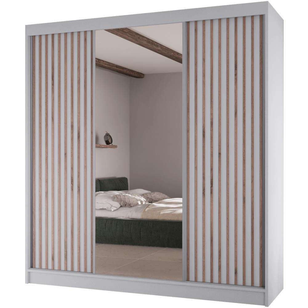 Beautysofa Schwebetürenschrank Weiß 200x215x61 cm