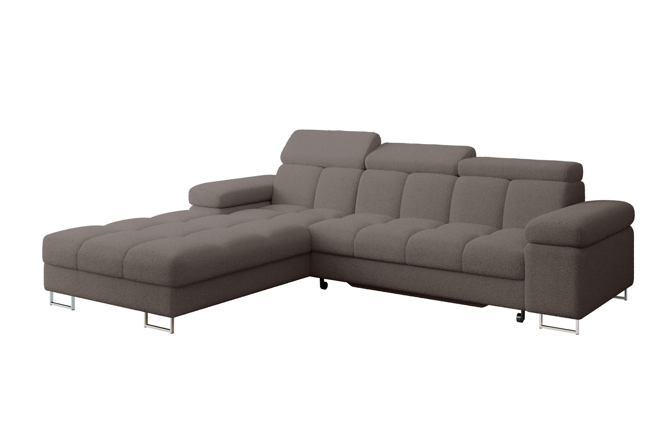 ECKSOFA mit Schlaffunktion Ottomane Links COMA L 271x203x79 Braun Bouclé - Dunkelbraun, Holzwerkstoff/Textil (271/203cm) - ALTDECOR