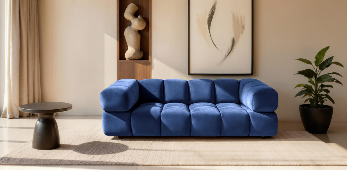 SOFA 3-Sitzer, Couch, Veloursstoff Bluvel, Tintenblau, Averro - Blau, Holz (240/70/96cm) - Kaiser Möbel