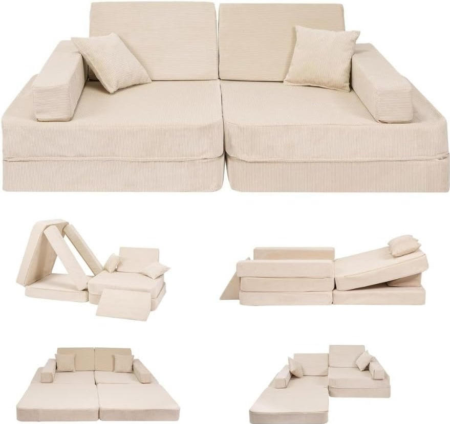 KINDERSOFA, Beige, 80x160x24cm, Cordsamt, Modular, Schaumstoff - Beige, Textil (160/24/80cm) - AngeLove