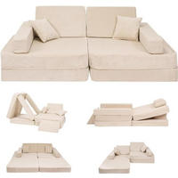 KINDERSOFA, Beige, 80x160x24cm, Cordsamt, Modular, Schaumstoff - Beige, Textil (160/24/80cm) - AngeLove