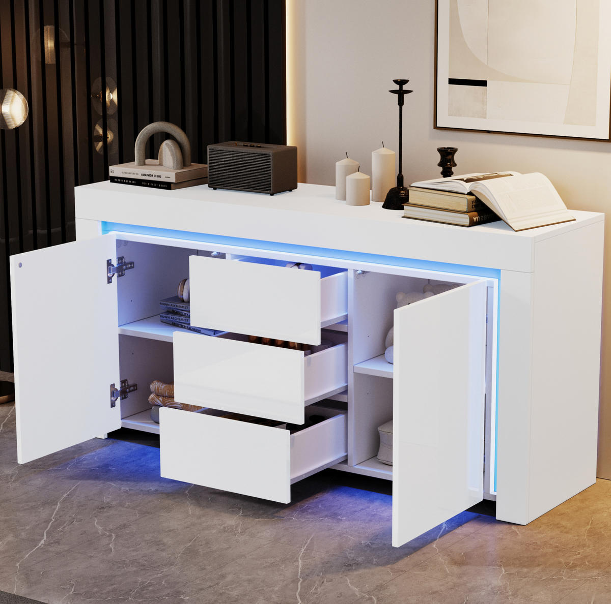 SIDEBOARD 140/40/65 cm Weiß aus MDF mit LED - Weiß, Holzwerkstoff (40/65/140cm) - OKMYHOME