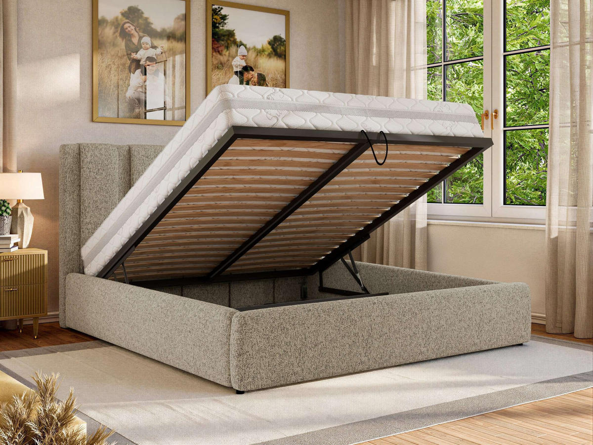 POLSTERBETT SAVINO CLASSIC 140/200 - Dunkelbeige Struktur - ohne Matratze - Bronzefarben, Textil (140/200cm) - MKS