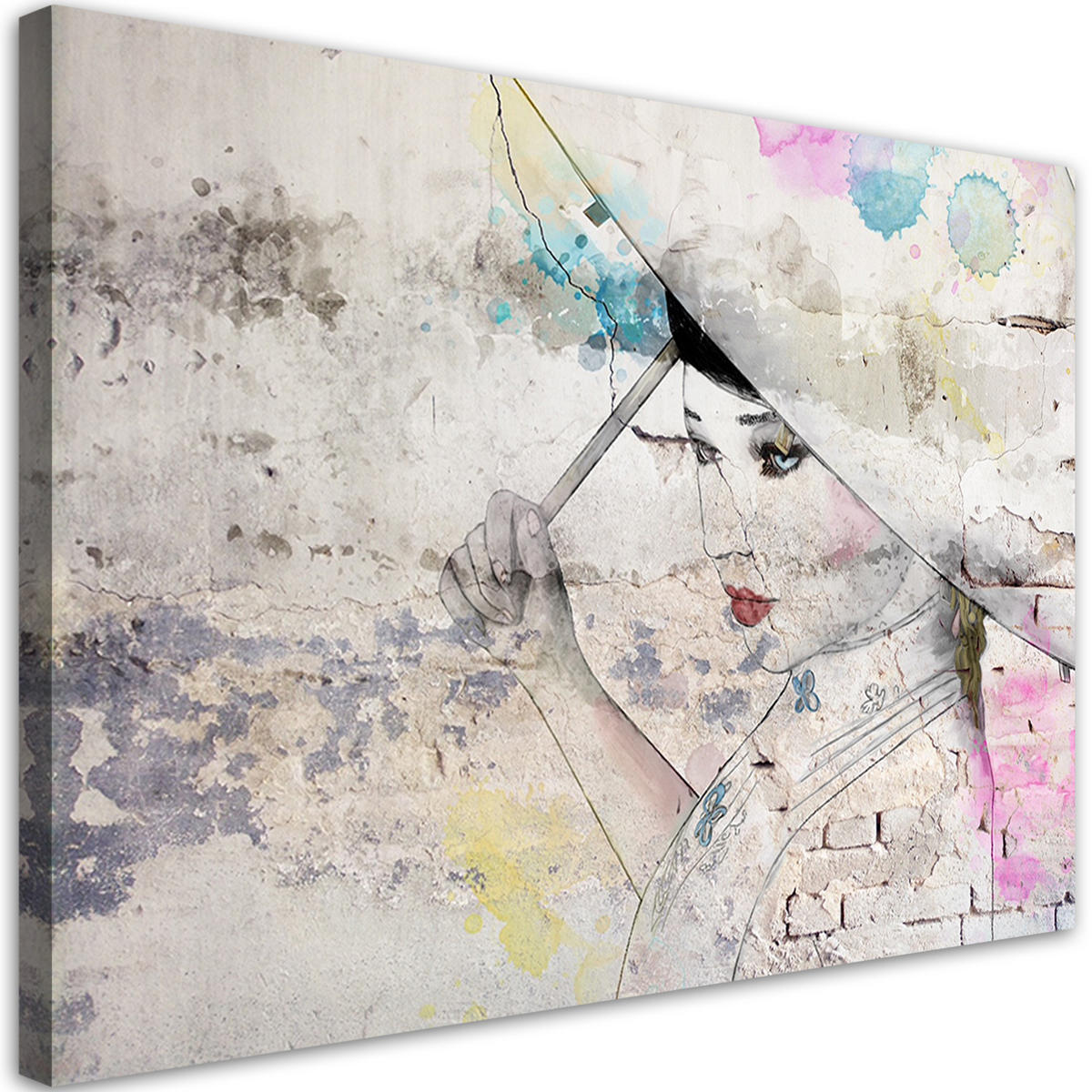 WANDBILD geisha hält einen regenschirm - Pink, Textil (60/40cm) - Feeby