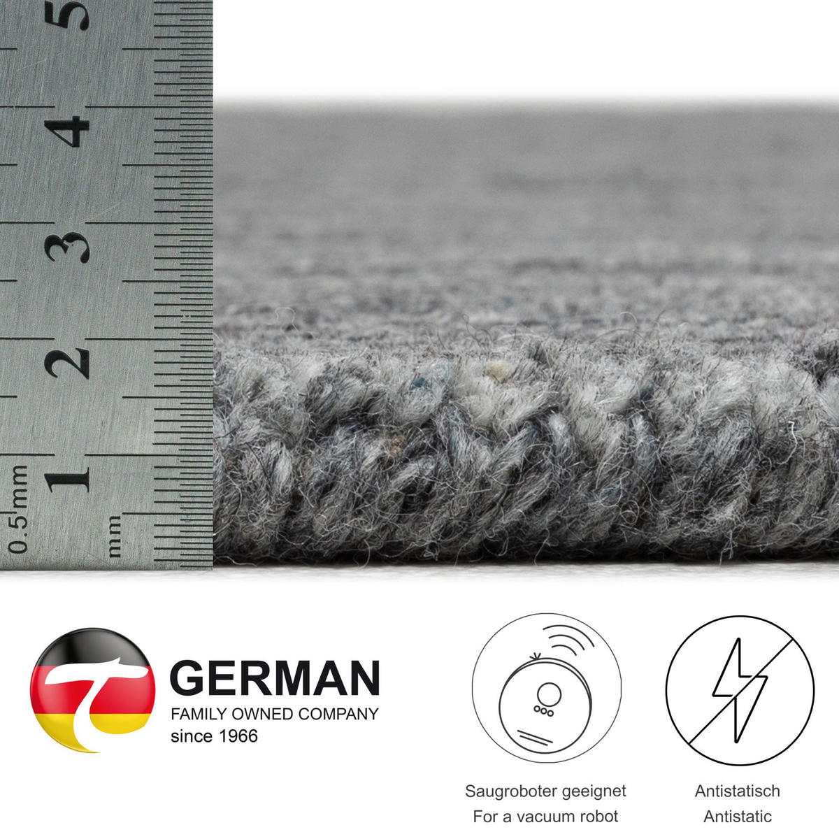 HANDWEBTEPPICH Pure 250x350 cm - Anthrazit, Textil (250/350cm) - THEKO