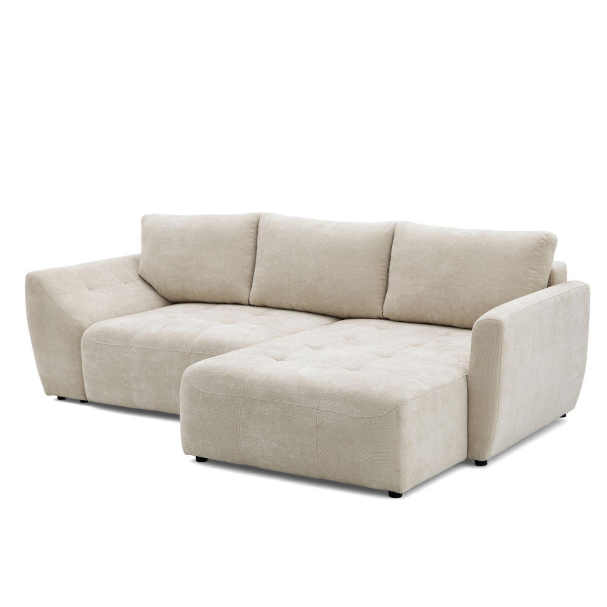 ECKSOFA NICE L Rechts mit Schlaffunktion 137x204 Chenille Beige - Beige/Schwarz, Holz/Textil (165/260cm) - Muffo