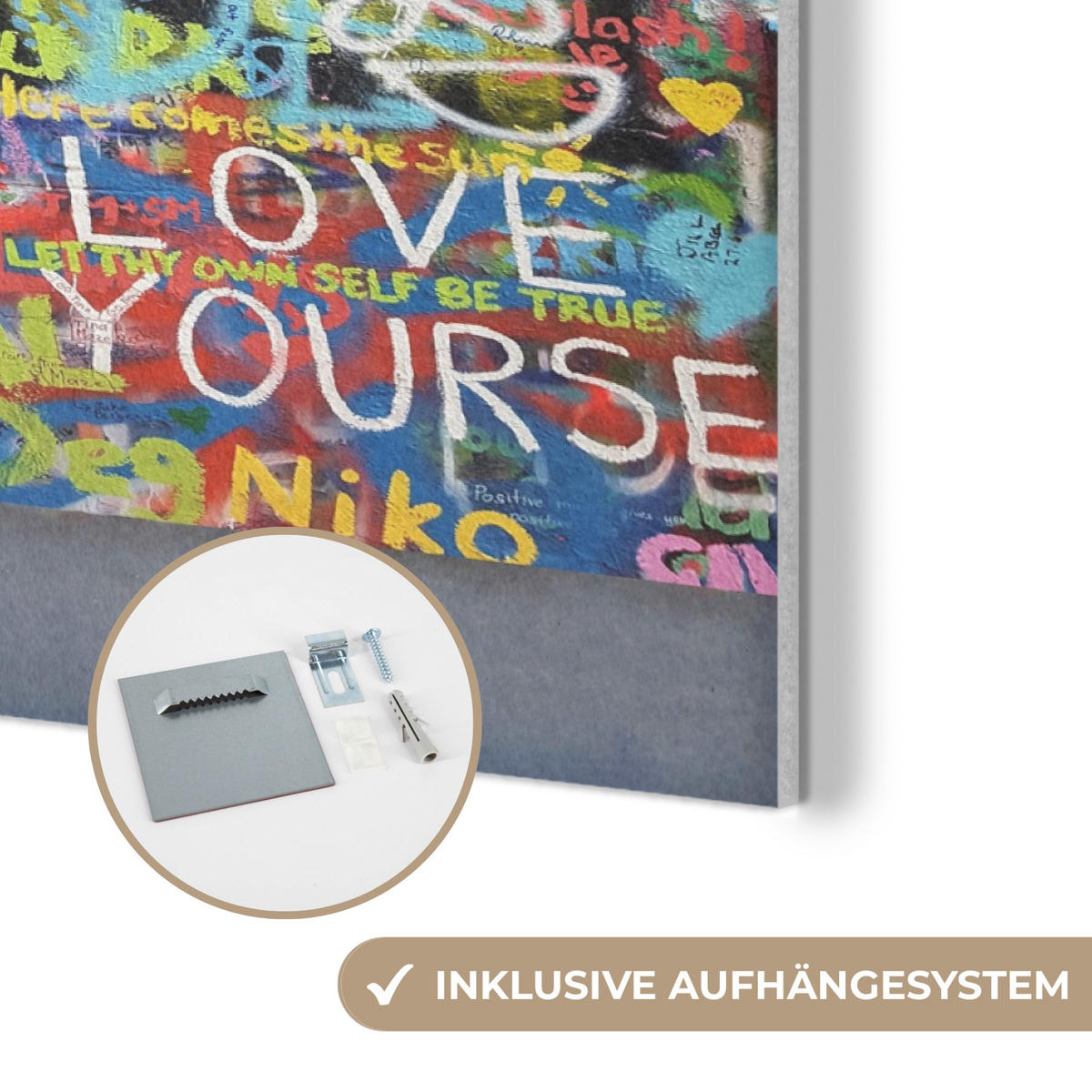 AKUSTIKBILD Graffiti - Junge - Ilussie - Straßenkunst Akustikpaneele 90x60 cm - Hellgrau, Kunststoff (90/60/0.9cm) - MuchoWow