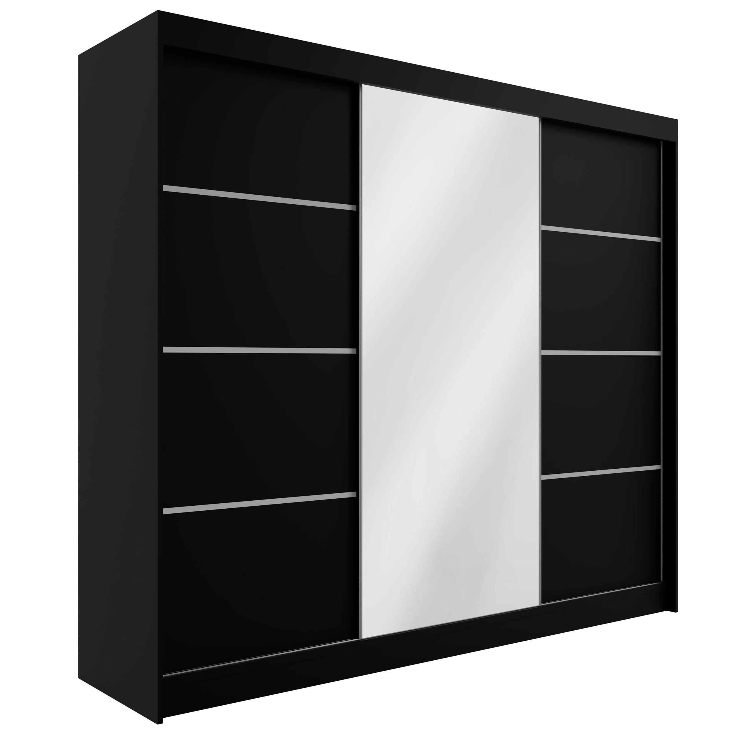 KLEIDERSCHRANK PAOKI - 250 cm - Schwarz - Schwarz, Holzwerkstoff (250/215/61cm) - ALTDECOR