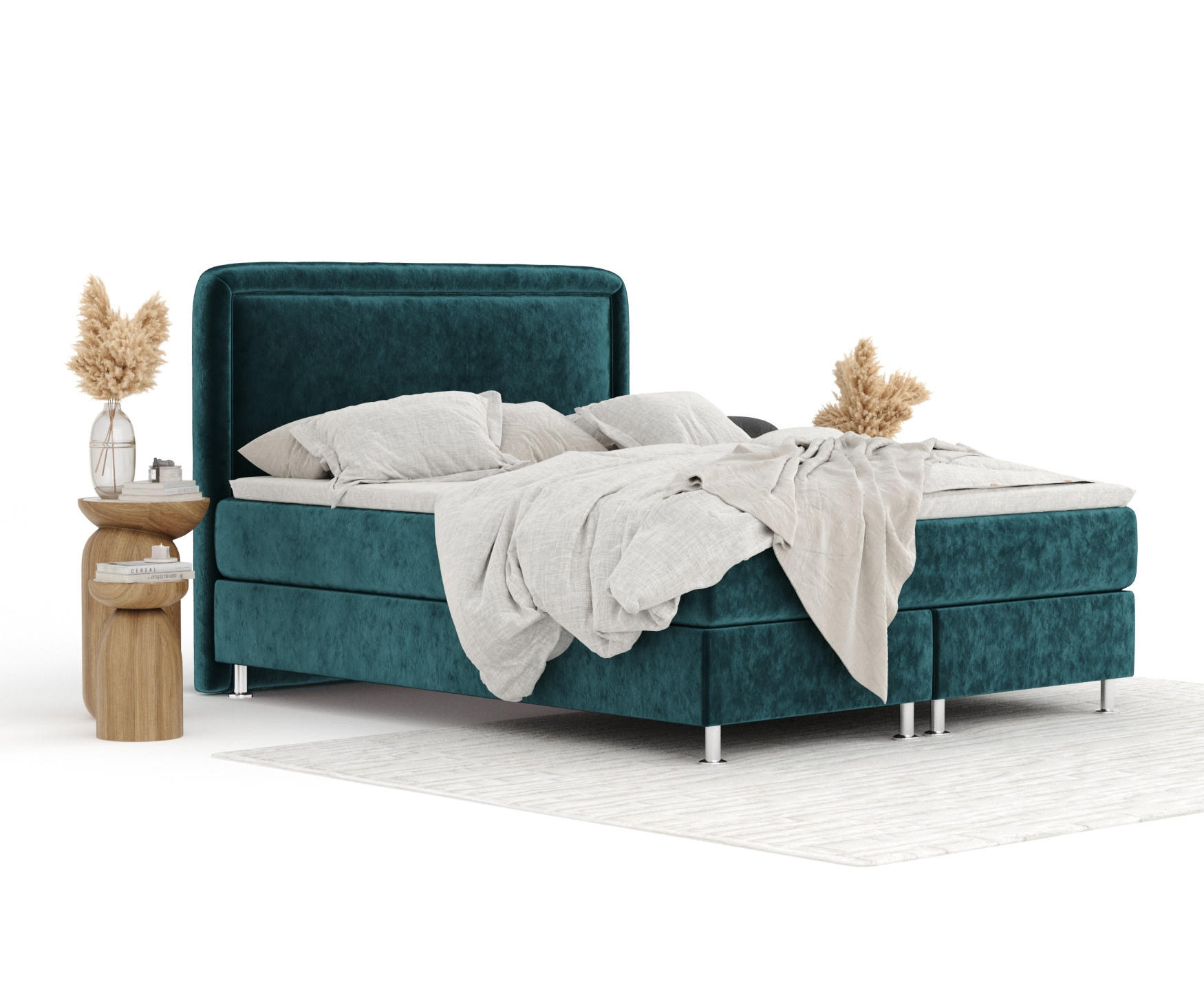 BOXSPRINGBETT Salvi Türkisfarben 200/200 cm mit Latex-Topper - Türkis/Silberfarben, Holz/Holzwerkstoff (200/200cm) - Maison de Reve