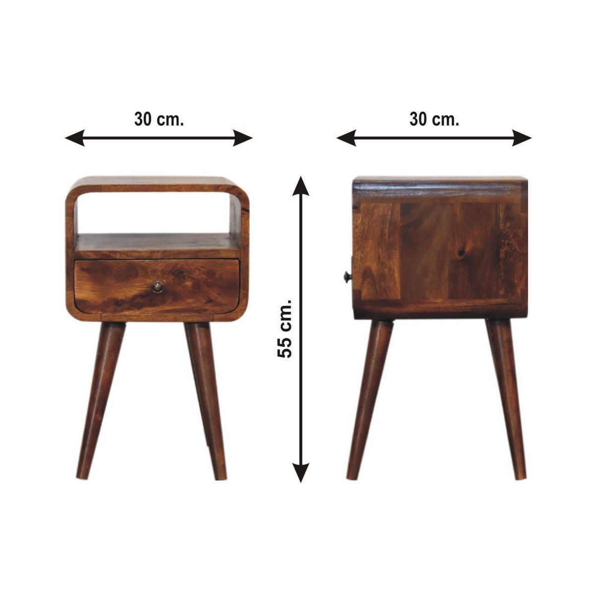 NACHTTISCH mit offener Ablage - Messingfarben/Braun, Holz/Metall (30/55/30cm) - Artisan Furniture