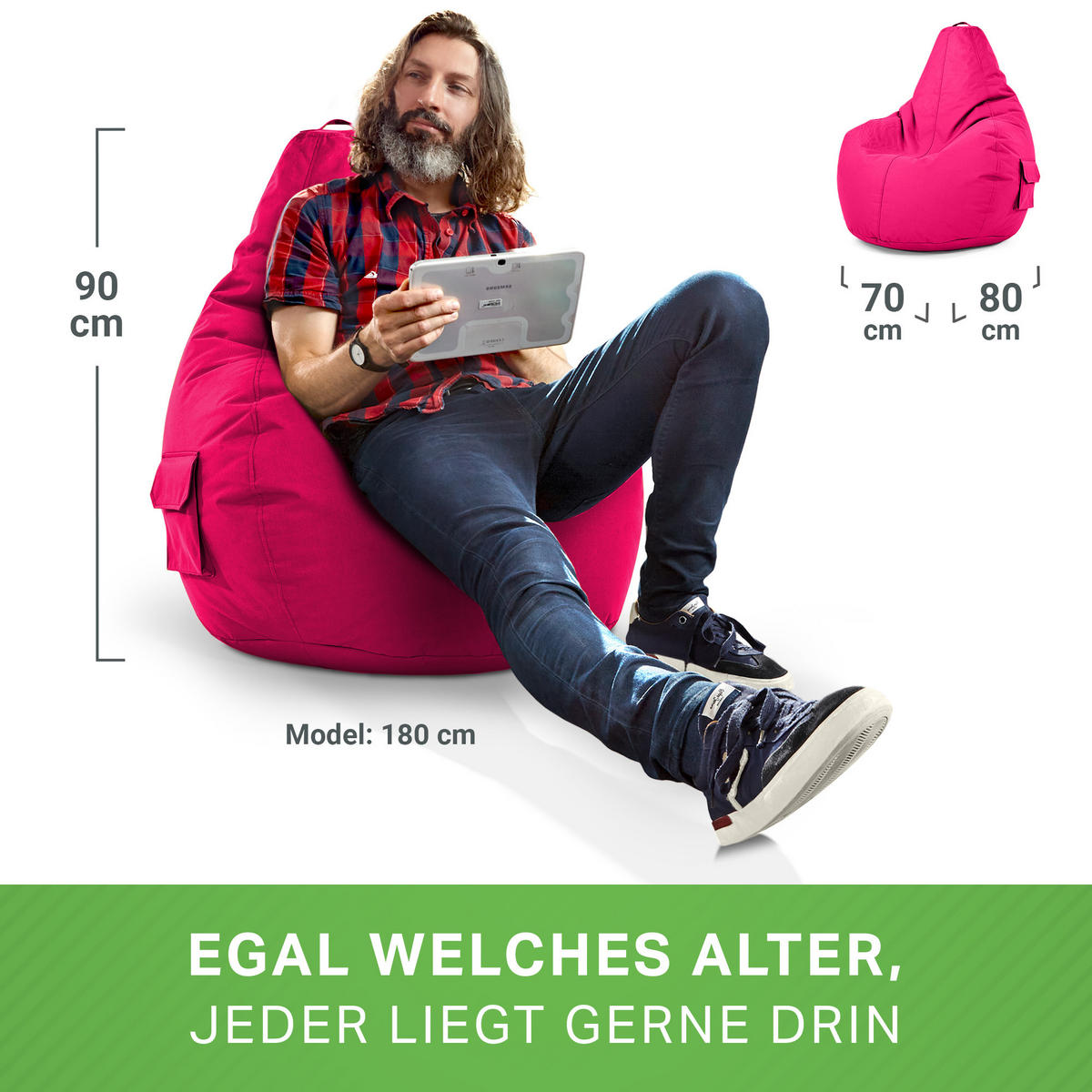 SITZSACK Lounge Chair "Cozy" 80x70x90cm - Pink, Textil (70/90/80cm) - Green Bean