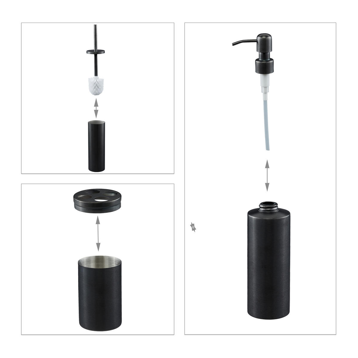 5-TLG.BADEZIMMER-SET - Anthrazit, Metall (9.5/39/9.5cm) - Relaxdays