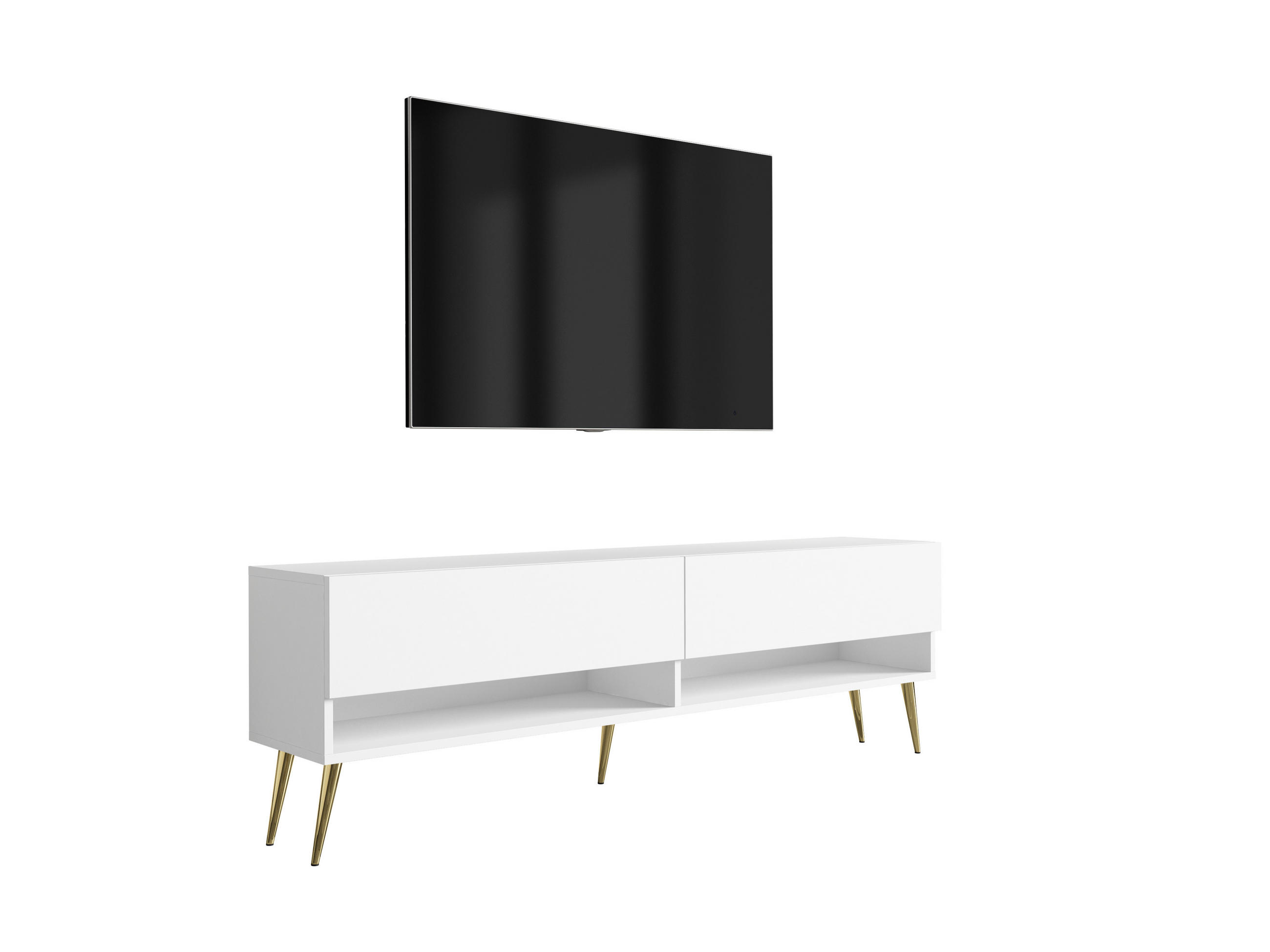 TV-LOWBOARD 170 cm Mattweiß, goldene schräge Beine, 170 × 32 × 52 cm - Weiß, Holzwerkstoff (170/52/32cm) - 3XE LIVING